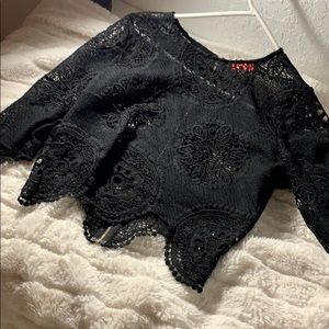 Black lace crop top